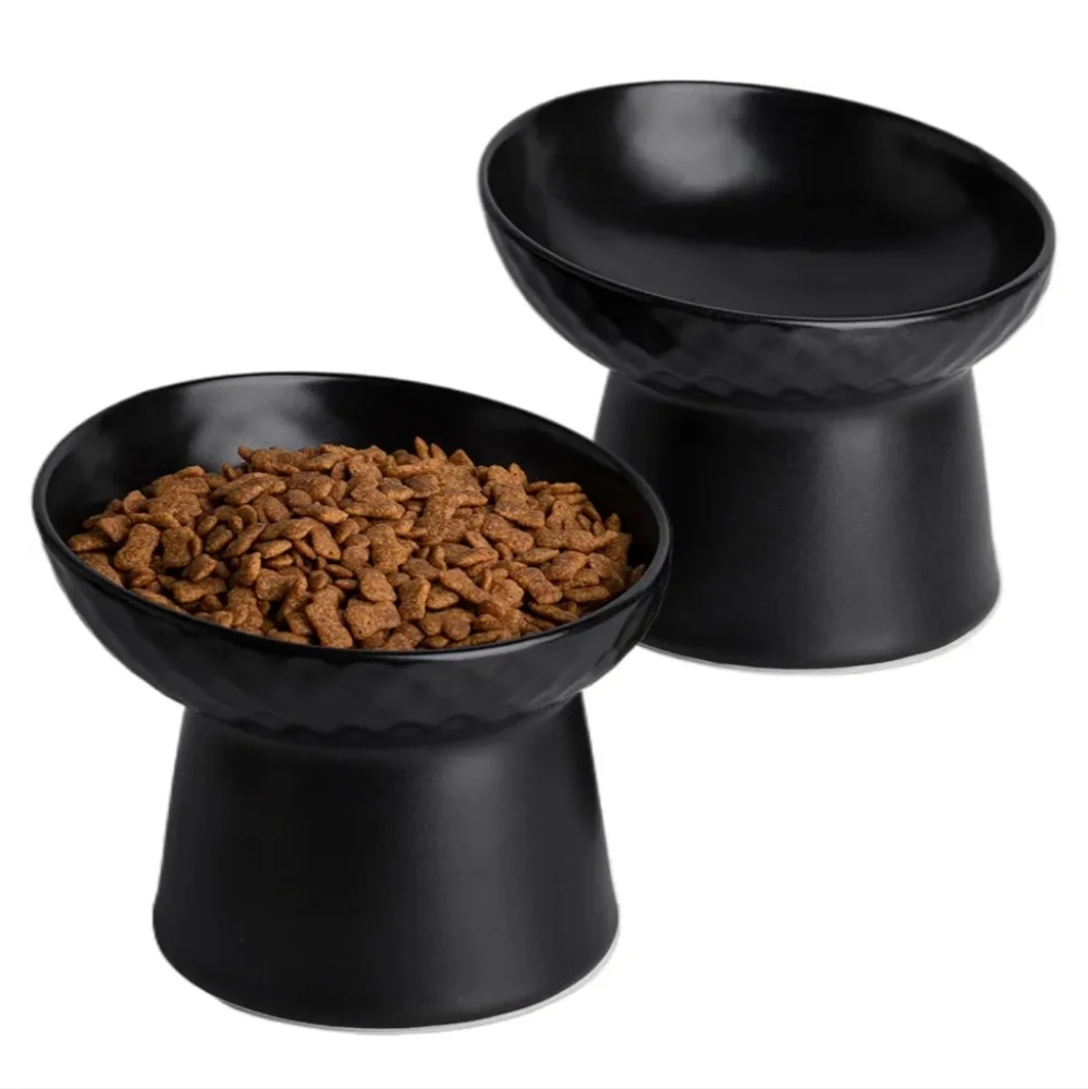 Black ceramic cat dishes.